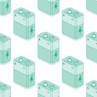 Seamless pattern with isometric 9V battery isolated on white background. Nine volt battery. Outline style. vector