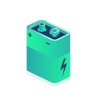 Isometric 9V battery isolated on white background. Nine volt battery icon. vector