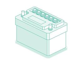 Car battery isolated on white background. Accumulator battery. Isometric outline object. vector
