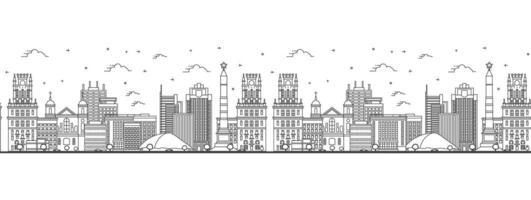 Seamless pattern with outline Minsk Belarus City Skyline with Modern Buildings Isolated on White. Minsk Cityscape with Landmarks. vector