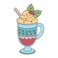 Festive holiday eggnog mug with holly and candy straw in style vector