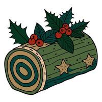 Festive yule log with holly and star design in art style vector