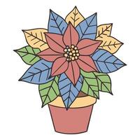Colorful poinsettia in a pot with geometric leaf vector