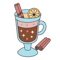 Warm winter drink with cinnamon and lemon in retro illustration style vector