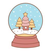 Whimsical winter snow globe with pastel trees and snowflakes in flat style vector