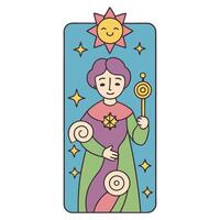 Whimsical celestial figure under a smiling sun in pastel colors vector