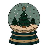 Christmas snow globe with evergreen trees and falling snowflakes in vintage style vector