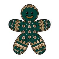 Festive gingerbread man with intricate green and gold patterns vector