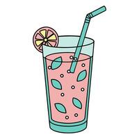Refreshing pink lemonade with mint leaves and lime slice in a glass with straw vector