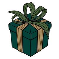 Elegant green gift box with ribbon in hand drawn style vector