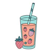 Fresh strawberry juice illustration with straw and berries vector
