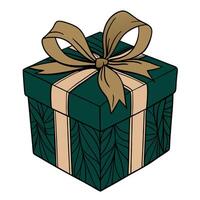 Elegant gift box with leaf pattern and beige ribbon in illustration vector