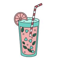 Refreshing iced mint lemonade with a striped straw in a colorful art style vector
