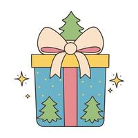 Festive gift box with bow and tree in flat style vector