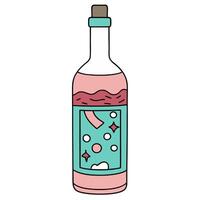 Whimsical wine bottle design with abstract colorful label and cork vector