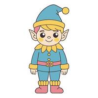 Cute Cartoon Elf in Festive Attire with Cheerful Expression vector