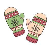 Festive winter mittens with snowflake patterns in flat style vector