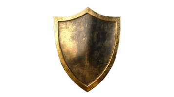 Shiny golden shield with a smooth surface displayed against a transparent background highlighting its reflective qualities. png