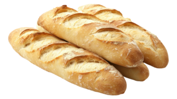 Three golden baguettes with a crispy crust, displaying intricate slashes, evoke warmth and comfort. png