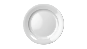 A plain white dinner plate with a glossy finish on a transparent background displayed for culinary and dining presentation. png