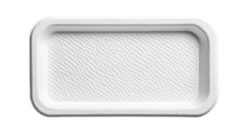 A textured white rectangular tray on a transparent background, ideal for showcasing food items or other small objects. png