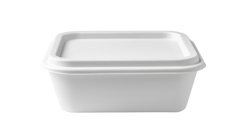 Simple white rectangular container with a lid for food storage on a transparent background viewed from the side. png