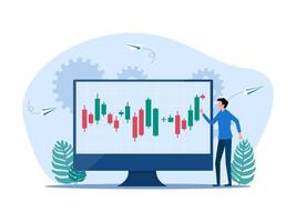 man using computer to trade stock chart vector