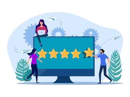 people are looking at a computer screen with five stars vector
