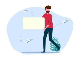 man holding a blank paper with paper airplanes flying around him vector