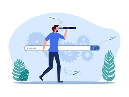 man using a telescope to search for information vector