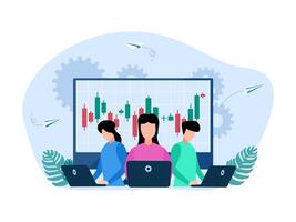 people working on computers with stock charts on the screen vector