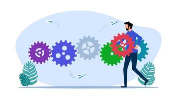 man with gears and paper airplanes in the background vector