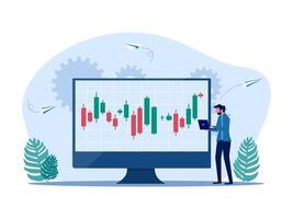 man using computer to trade stock chart vector