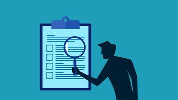 man with magnifying glass and checklist on blue background vector