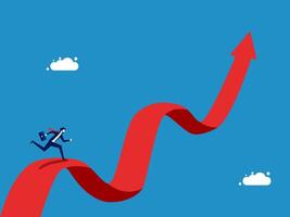 Obstacle, goal. Businessman running on the arrow of growth and volatility vector