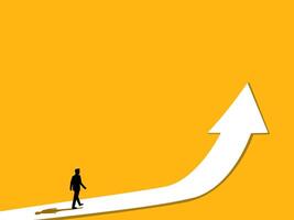 Progress, develop the ability. Businessman walks along the growth arrow vector