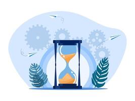 an hourglass with paper and gears vector