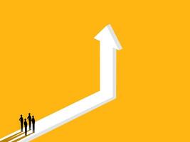 Discover new growth. Businessman team on an arrow pointing up vector