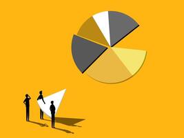 Market share. team Businessman with circle chart vector