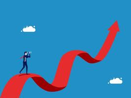 Forecast on volatility. Businessman looking at the telescope on the growth and uncertainty chart vector
