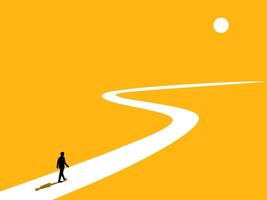 Determined and ambitious. Businessman walks along a long path vector