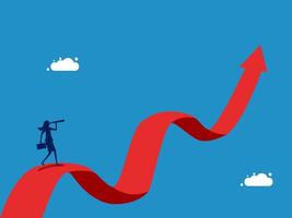 Forecast on volatility. woman looking at the telescope on the growth and uncertainty chart vector