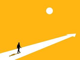 Career advancement. Confident businessman walks along the arrow path vector