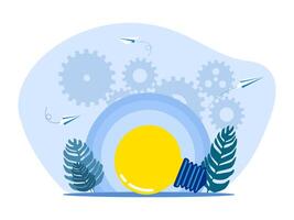 an illustration of a light bulb with gears and leaves vector