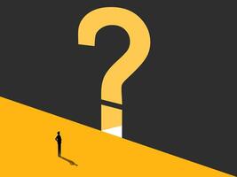 Leadership opportunity,Problem solving. Businessman in front of question mark door vector