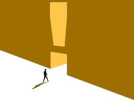 Solve Business Problems. Businessman at Exit Door Exclamation Mark vector