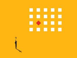 Planning, strategy. Businessman solves the problem of quadrilaterals vector