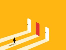 Personal path. Businessman chooses the best path and door vector