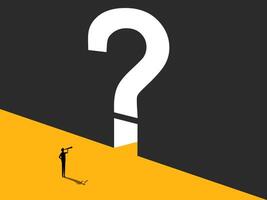 Challenge. Businessman in front of question mark door vector