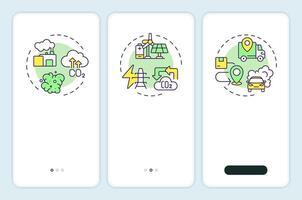 Carbon emissions onboarding mobile app screen. Walkthrough 3 steps editable graphic instructions with linear concepts. UI, UX, GUI template vector